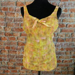 1960's 1970's SWIMSUIT, gold /orange , lined with bra cups size s/m